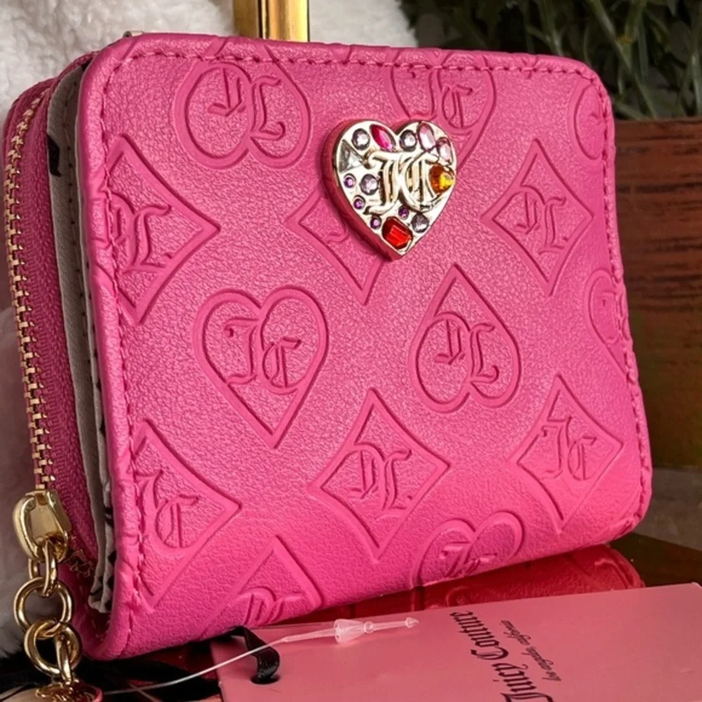 Juicy Couture Glitz Out Babe Small Zip Around Wallet Juicy Pink NWT